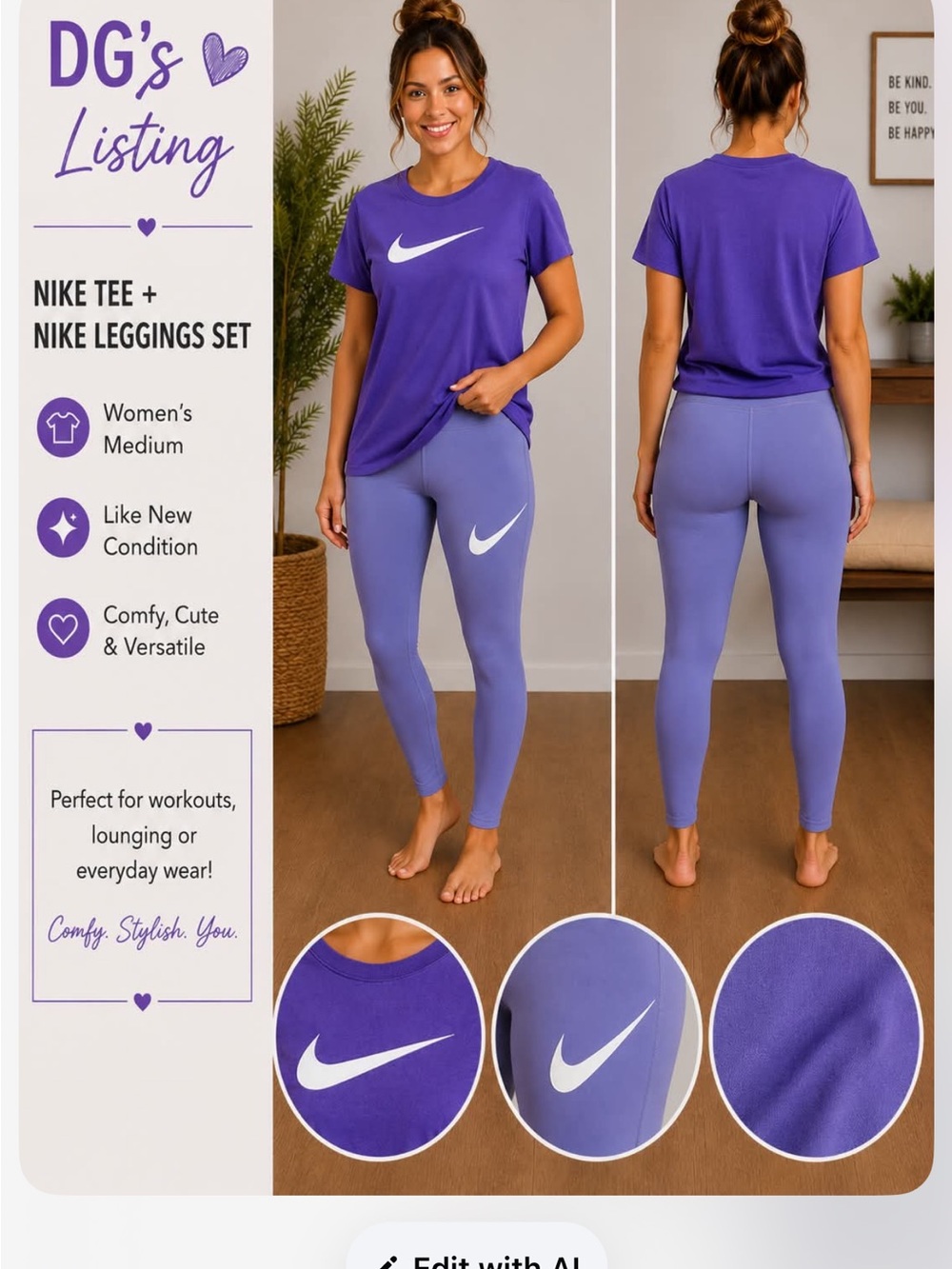 Nike Purple Short-Sleeve Tee with Light Purple Leggings Set